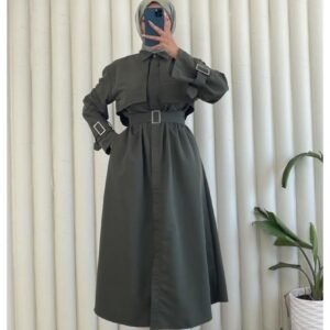 معطف  بحزام زيتي